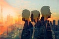 Urban Mindset: Silhouettes of Business People Merged with Cityscape Royalty Free Stock Photo