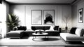 Urban Minimalism: Apartment featuring Monochromatic Palette of Graphite Gray, Alabaster White, and Jet Black Royalty Free Stock Photo