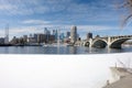 Urban Minneapolis across Mississippi river Royalty Free Stock Photo