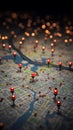 Urban navigation Red pins on city map, guiding exploratory routes Royalty Free Stock Photo