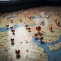 Urban navigation Red pins on city map, guiding exploratory routes Royalty Free Stock Photo