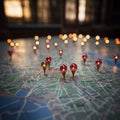 Urban navigation Red pins on city map, guiding exploratory routes Royalty Free Stock Photo