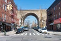 Street Scene with the Hell Gate Bridge in Astoria Queens New York