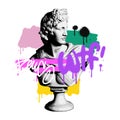 Urban neon urban graffiti print with halftone greek sculpture vandal concept. Hipster graphic vector isolated