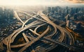 Urban Network Unveiled Aerial View of Big City Roads. Generative AI