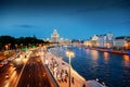 Urban night background, Moscow, the capital of Russia. Embankment in the city center, view of the river and the historic center o Royalty Free Stock Photo