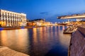 Urban night background, Moscow, the capital of Russia. Embankment in the city center, view of the river and park Zaryadye Royalty Free Stock Photo