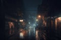 Urban night rain light. Generate Ai