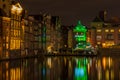 Urban night scene showing the city center of Amsterdam Royalty Free Stock Photo