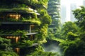 Urban oasis Lush greenery thrives amidst the cityscape backdrop