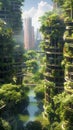 Urban oasis Lush greenery thrives amidst the cityscape backdrop