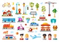 Urban objects vector illustrative icon set with infographic elements