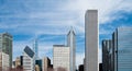 Urban panorama of a modern city skyline under a blue sky in Chicago Royalty Free Stock Photo