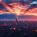 Urban panorama Santiago de Chile glows during a captivating sunset