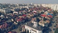 Urban panorama seen from drone, houses and small church