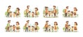 Urban park family cartoon vector scenes. Mom dad son daughter group crowd happy people casual clothes characters, city Royalty Free Stock Photo