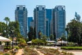 Urban park and modern residential buildings in Tel Aviv, Israel