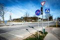 Urban pedestrian crossing with traffic lights