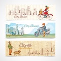 Urban people horizontal banners sketch colored Royalty Free Stock Photo