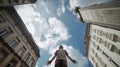 Urban Perspectives: A Captivating Low Angle View of the Pedestrian Zone