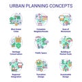 Urban planning concept icons set