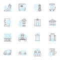 Urban planning linear icons set. Infrastructure, Architecture, Zoning, Transportation, Sustainability, Density