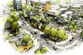 Urban Planning Sketch Sustainable Design Highlights. Generative AI