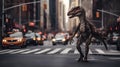 Urban Predator: Velociraptor Roaming NYC Streets - generative ai