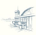 Vector drawing. Airport and aircraft