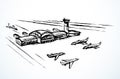 Vector drawing. Airport and aircraft