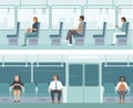 Urban public transport. Passengers inside tube car, bus or tram. City Passengers Transportation