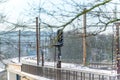 Urban railway train tracks under the snow in winter near Paris France Royalty Free Stock Photo