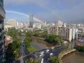 Urban rainbow over the river Royalty Free Stock Photo