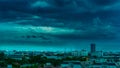 Urban and raincloud sky in cityscape