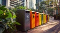 Urban Recycling Bins Lineup on City Sidewalk