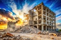 Urban Renewal Begins Dramatic Demolition of a Concrete Structure in a Cityscape Unveiling the Future of the Built Royalty Free Stock Photo