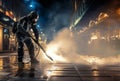 Urban Renewal: Street Cleaners Prepare the City for a Fresh Day Royalty Free Stock Photo