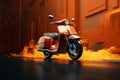 Urban ride Vintage red motorbike speeds through the city streets
