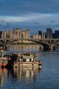 Urban river scenery at sunset