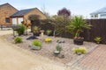 Urban rockery garden with grasses and shrubs.