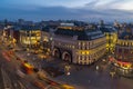 Urban roofs, horizon line and night traffic Royalty Free Stock Photo