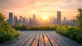 Urban Rooftop Garden at Sunset