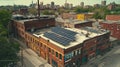 Urban Rooftop Solar Panel Installation Cityscape View Royalty Free Stock Photo