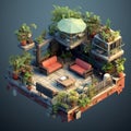 Urban Rooftops Build rooftop gardens lounges in bustling cities capturing urban oasis AI isometric