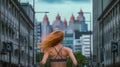 Urban running for health and vitality, Beautiful woman in sports clothes running through the city, Generative AI Royalty Free Stock Photo