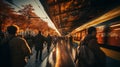 Urban rush hour in the underpass trains with a blurred. Generative AI.