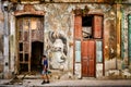 Urban scene with beautiful but decaying building in Old Havana Royalty Free Stock Photo