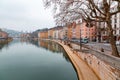 Urban scene with buildings around the River Saone, Lyon, France Royalty Free Stock Photo