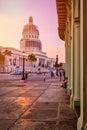 Urban scene in Havana with the Capitol at sunset