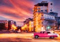 Urban scene at sunset in Old Havana